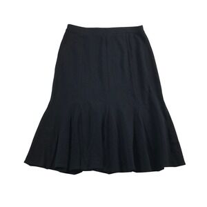 Eileen Fisher Black Viscose Wool Blend Gored Fluted Midi Skirt Womens M USA Made